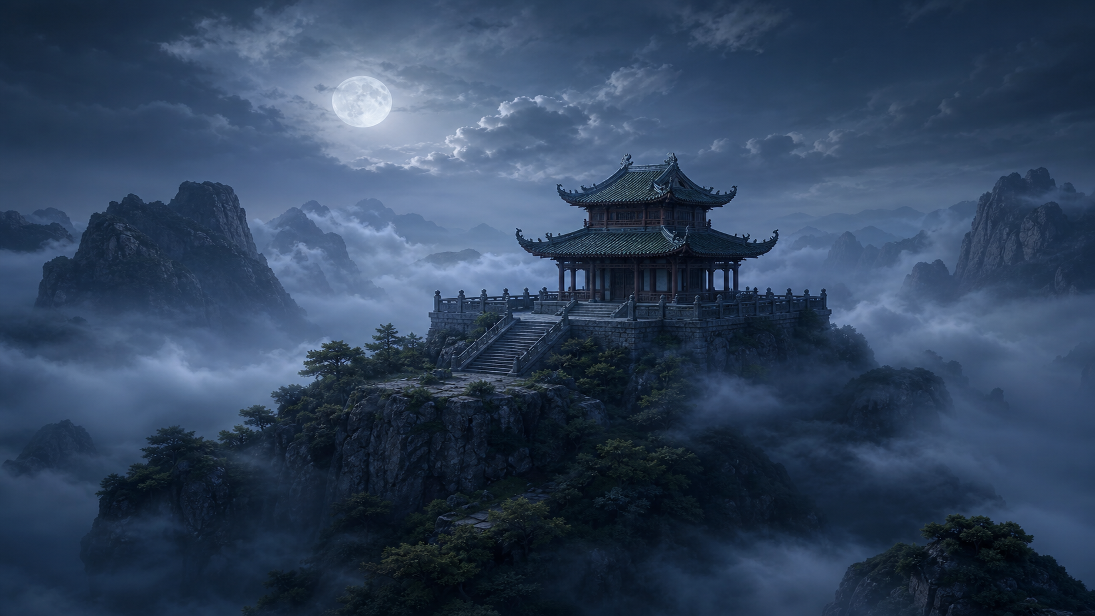 Pagoda w mgle